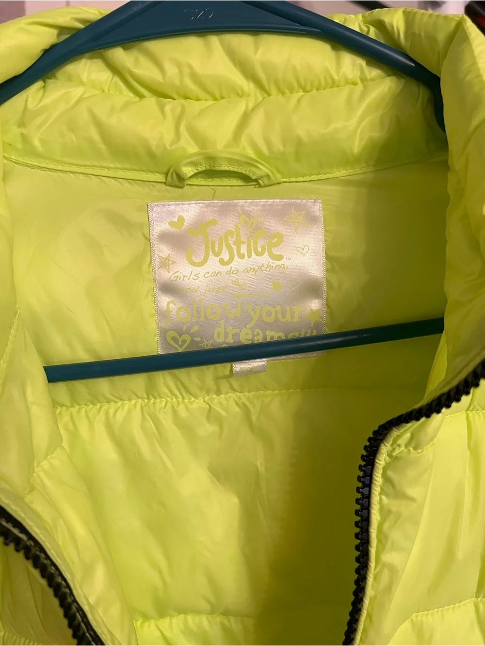 Justice Neon Lime Quilted Jacket Size 20